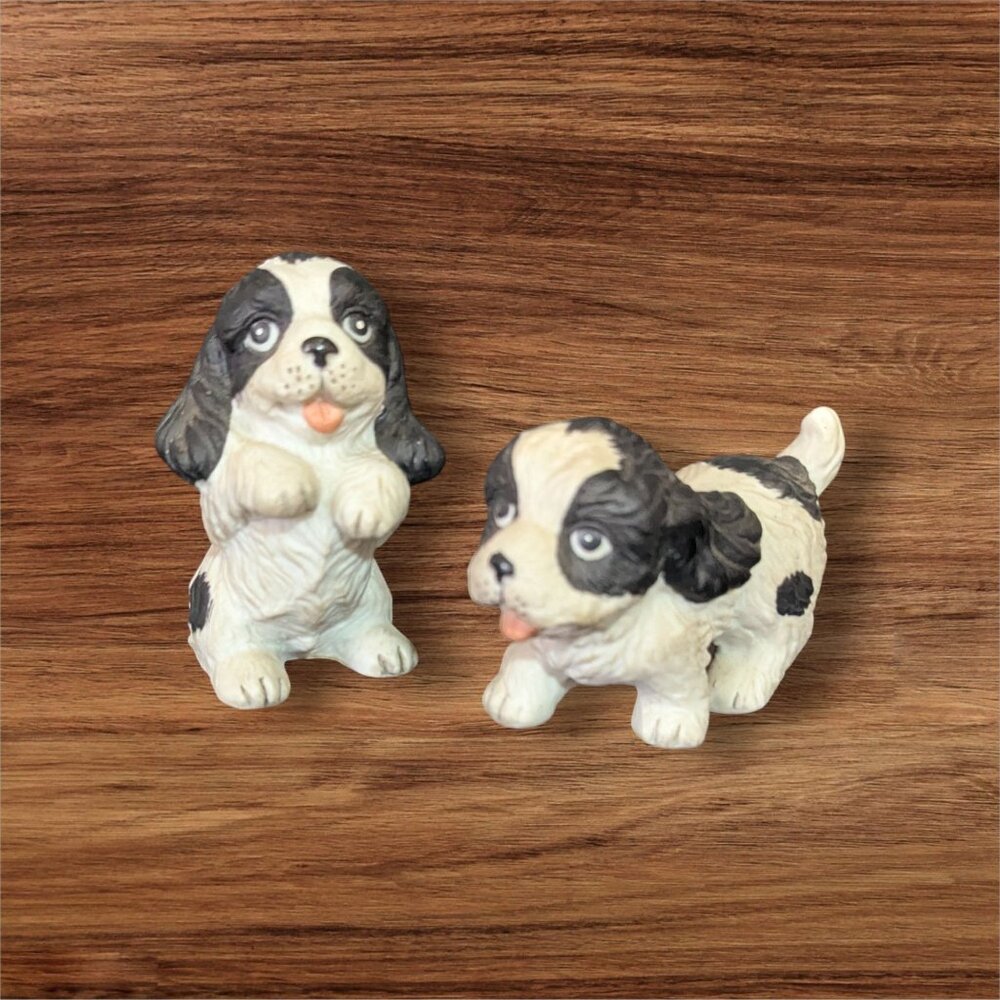 Vintage Japan Set Of 2‎ Ceramic Spaniel Puppy Figurines With Playful Expressions